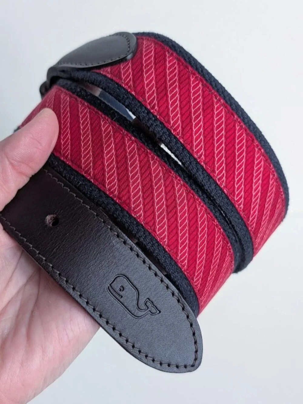One* Vineyard Vines Multi Color Belt with Brown Leather Trim Size:32 NWOT